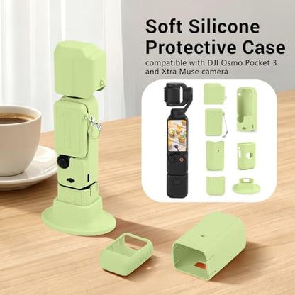 Silicone Case for DJI Osmo Pocket 3/Xtra Muse Camera with Fixed Base & Anti-Loss Lanyard, Compatible with Xtra Muse Accessories – for Travel Vlogging Daily Filming (Green) - color: Green