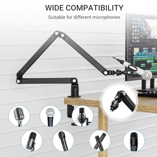 Adjustable Mic Arm, 30 Inch Rotatable Desktop Stand With Cable Management And 3/8 "5/8" Thread, Suitable For Lightweight Microphones Weighing Up To 3 Pounds, Suitable For Streaming, Podcasting, Gaming