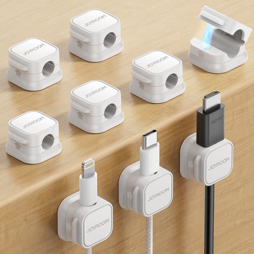 9 Pack Magnetic Cable Clips [Cable Smooth Adjustable] Cord Holder, Under Desk Cable Management, JOYROOM Adhesive Wire Holder Keeper Organizer for Home Office Desk Phone Car Wall Desktop Nightstand - color: White