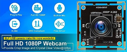 ELP 3.6mm Lens Raspberry Pi 1080P H.264 Microphone PC Web USB Security Camera for Computer Mini UVC USB2.0 Video Audio Webcam Board 2MP CMOS AR0330 Lightburn Laser Camera for Laptop - size: 3.6mm lens