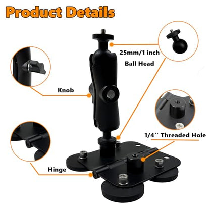 Magnetic Fence Mount for Mevo Camera, Two 1/4" Threaded Points, B Size Ball Head, Aluminum Arm, with Phone Holder, for Recording Baseball and Tennis Game
