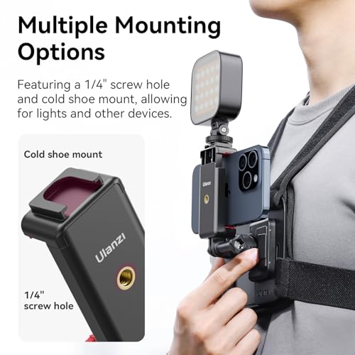 ULANZI CM028 Adjustable Chest Mount Harness - Vertical/Horizontal Switching for GoPro DJI Insta360 Action Cameras - Phone POV Chest Strap Mount Harness for iPhone Samsung Cameras