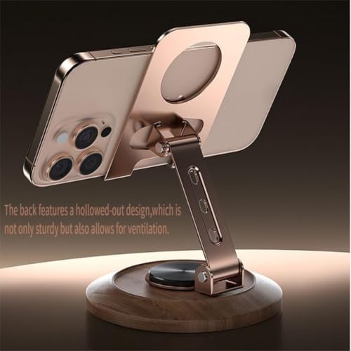 Adjustable Cell Phone Stand,360 Rotating Foldable Desktop | Cellphone Stand with Anti-Slip Base Portable Phone Holder for iPhone 17 16 15 14 13 Pro Max, All Smart Phones, iPad - color: Wood grain color