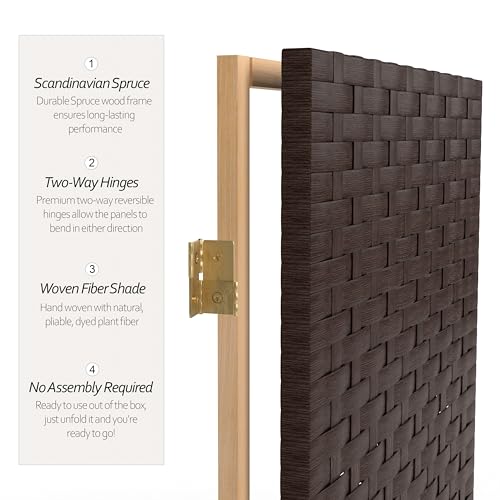 Red Lantern 2 ft. Short Woven Fiber Folding Screen - 6 Panel - Dark Mocha - color: Mocha, size: 6 Panel