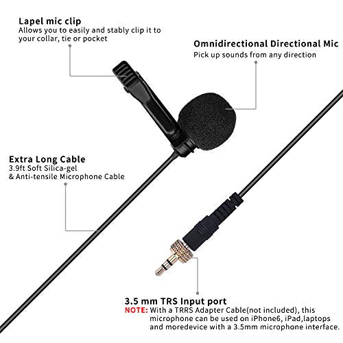 COMICA CVM-M-O1 Lavalier Lapel Microphone, Clip on Lapel Mic for Microphone Transmitter System