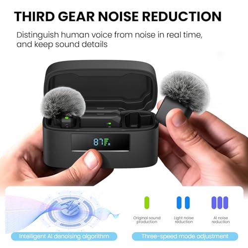 Wireless Lavalier Microphone for iPhone and Android(Lightning & USB-C),Lapel Mini Mic with 3-Level AI Noise Reduction,Wireless Mic with Magnetic Sheet for Video Recording,Vlog,YouTube