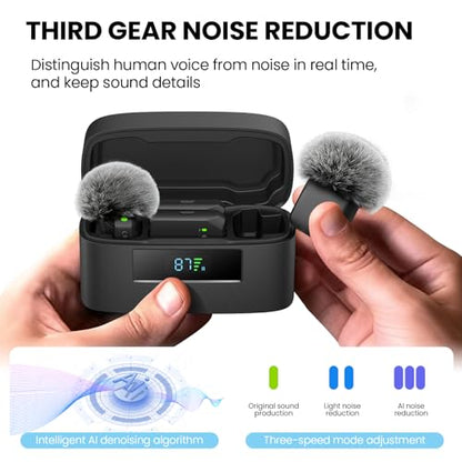 Wireless Lavalier Microphone for iPhone and Android(Lightning & USB-C),Lapel Mini Mic with 3-Level AI Noise Reduction,Wireless Mic with Magnetic Sheet for Video Recording,Vlog,YouTube