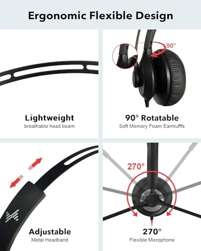 JIAMQISHI USB Headset with Mic for PC, On-Ear Computer Laptop Headphones with Noise Cancelling Microphone in-line Control for Home Office Online Class (USB+3.5mm Single Ear Headset, Black) - color: Black, style: USB+3.5mm Single Ear Headset