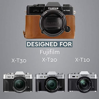 MegaGear Ever Ready Leather Camera Half Case and Strap Compatible with Fujifilm X-T30, X-T20, X-T10 - color: Light Brown