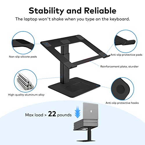 Laptop Stand for Desk, Ergonomic Aluminum Laptop Stand Adjustable Height from 7-15", Sitting and Standing Laptop Riser for 10-17" Notebook - color: Black