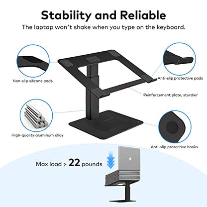 Laptop Stand for Desk, Ergonomic Aluminum Laptop Stand Adjustable Height from 7-15", Sitting and Standing Laptop Riser for 10-17" Notebook - color: Black