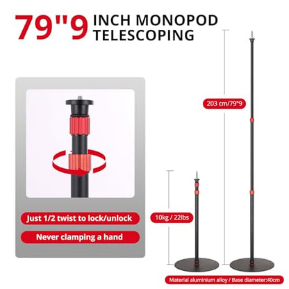 GVM YB2L200 79.9in Heavy Duty Light Stand Kit (2-Pack), Round Base Monopod, 10kg Load Capacity, Flat Base for Stability, for Video Recording, Live Streaming, Interviews & Photography Studio
