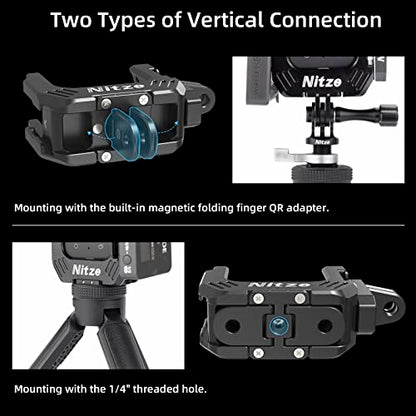 Nitze Half Cage for Insta360 X3, with 1/4" Threaded Holes and Locating Holes, Dual Cold Shoes and Folding Finger Adapters - T-IN01A