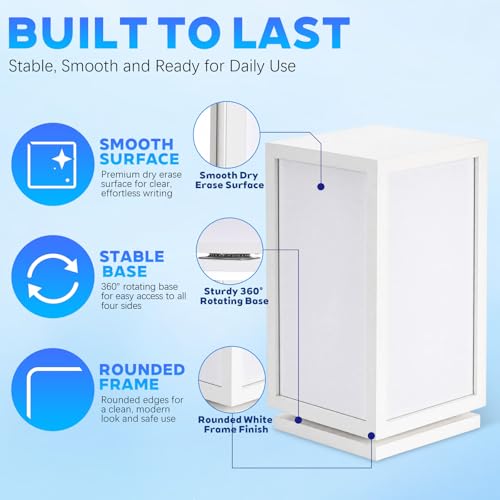 Lincia 12" x 6.5" x 6.5" 4-Sided Rotating Desktop Whiteboard Tower, Dry Erase Board Planner with 8 Markers and Eraser, Multi-Surface Memo Board for to-Do Lists, Weekly Planning, Office, Home, School - style: 4-sided