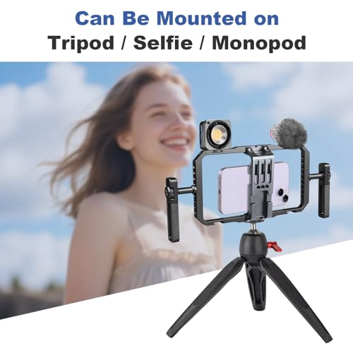 Universal Phone Cage Handheld Stabilizer Kit for Vlogging & Filmmaking, Smartphone Cage Video Rig with 360° Rotation Handles Compatible with iPhone 17/16/15/14/13 Series and Android Phones