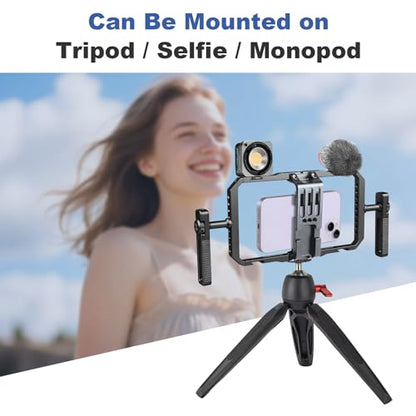 Universal Phone Cage Handheld Stabilizer Kit for Vlogging & Filmmaking, Smartphone Cage Video Rig with 360° Rotation Handles Compatible with iPhone 17/16/15/14/13 Series and Android Phones