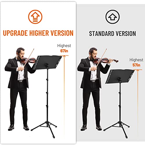 CAHAYA 5 in 1 Heightened Dual-use Sheet Music Stand & Desktop Book Stand Metal Portable Solid Back with Height Adjustable from 31.4-67in Including Carrying Bag, Sheet Music Folder & Clip CY0304 - color: Black, size: Higher Version