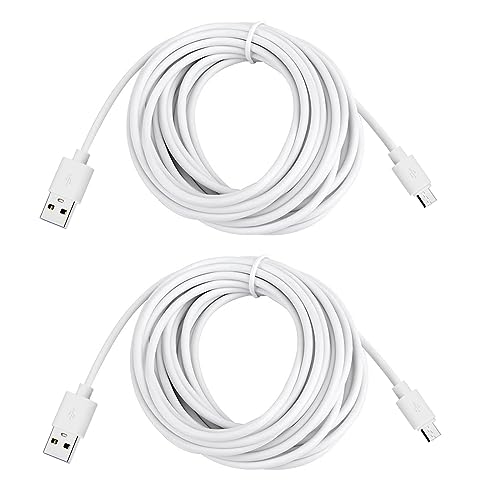 13 ft Micro USB Extension Cable for Wyze Cam v3 / OG, Google Nest Cam, Ring | Arlo / Blink Mini Camera - Charger Power Cord Replacement, White, 2-Pack - color: White, size: 13 Feet