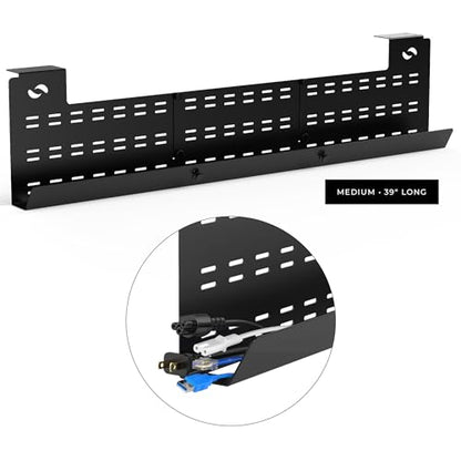 HumanCentric Under Desk Cable Management Tray and Computer Cord Raceway, Underdesk Cord Organizer, Standing Desk Cable and Wire Management, Heavy Duty, Included Straps, Medium, Black