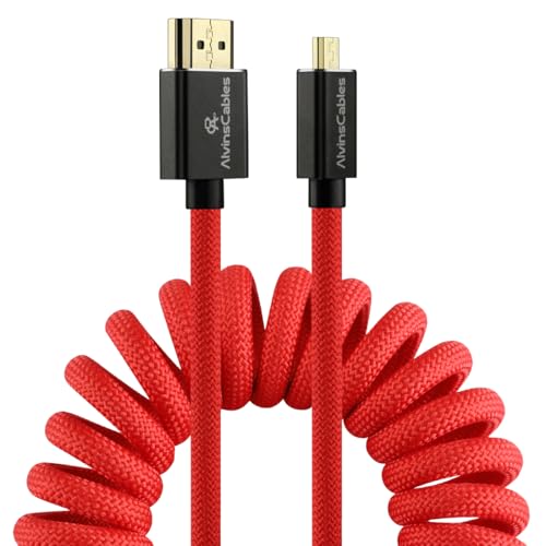 Alvin's Cables 8K 2.1 Micro-HDMI to Full HDMI Braided Cable, D to A Coiled HDMI for Atomos-Ninja-V for Canon-R5C R5 R6, for Sony A7RIII A7II A7M3 A7R IV A6500, for FUJIFILM X-T4 X-T3(18 to 28 Inch) - color: Red, style: Straight micro HDMI