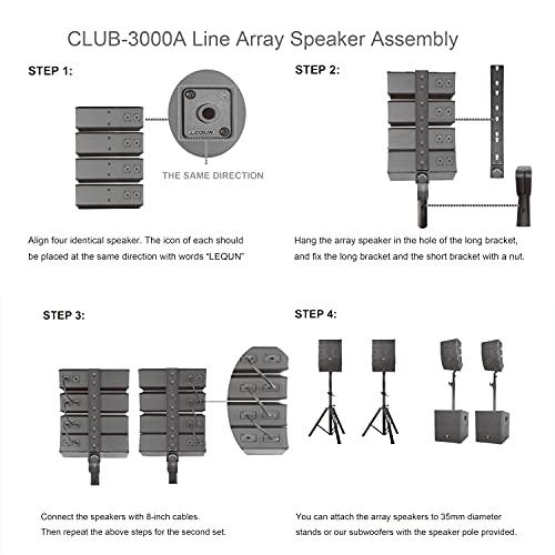 PRORECK Club 3000 12-Inch 4000w DJ Powered PA Speaker System Combo Set with Bluetooth USB Drive Read Function SD Card Remote Control,Two subwoofers and 8 line Array Speakers Set for Church, DJ, Live