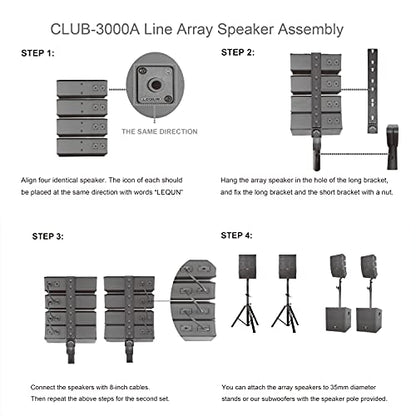 PRORECK Club 3000 12-Inch 4000w DJ Powered PA Speaker System Combo Set with Bluetooth USB Drive Read Function SD Card Remote Control,Two subwoofers and 8 line Array Speakers Set for Church, DJ, Live