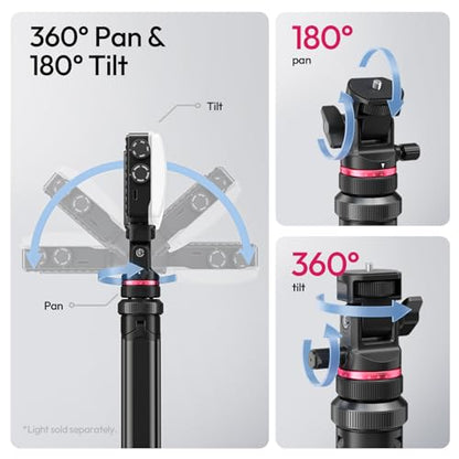 ULANZI MT-80 Aluminum Tripod Stand, 7FT Extendable Camera Phone Tripod for Travel, Auto Pop-Up, 1/4" Screw, 360 Ball Head Portable Photo Video Light Stand for DSLR Camera, Ring Light, Video Rig - size: 84 inch-Upgrade Pop-Up