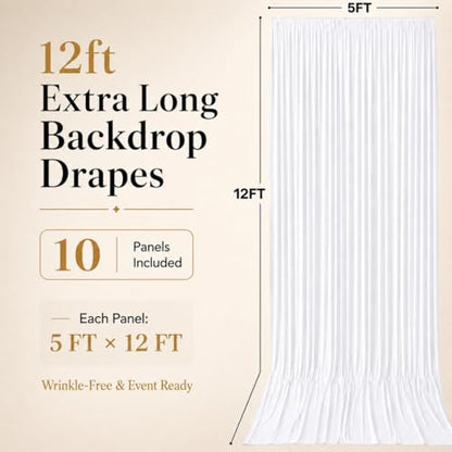 50ft x 12ft White Backdrop Curtains, Wrinkle Free Thick Fabric Polyester Curtains Backdrop Drapes Cover for Parties Wedding Birthday Photography Background, 10 Panels 5ft x 12ft - color: White, size: 50FT(W) x 12FT(H)