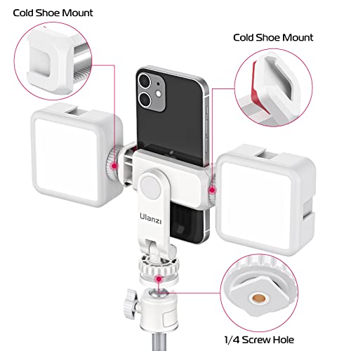 ULANZI Phone Tripod Mount ST-06S White, Universal Smartphone Mount Adapter with 2 Cold Shoe, 360° Rotates and Adjustable Cell Phone Clip Clamp Holder, Compatible with iPhone, Samsung Galaxy and More - color: White