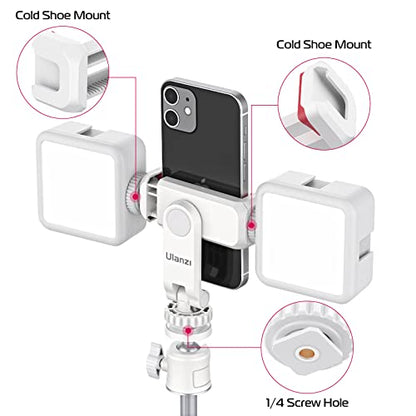 ULANZI Phone Tripod Mount ST-06S White, Universal Smartphone Mount Adapter with 2 Cold Shoe, 360° Rotates and Adjustable Cell Phone Clip Clamp Holder, Compatible with iPhone, Samsung Galaxy and More - color: White