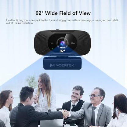 4K Webcam with Microphone, 1080P 60fps Webcam for PC, 8MP UHD 92° Wide Angle Len, Automatic Light Correction, USB Camera with Privacy Cover, External Computer Camera for Business Meeting/Video Call - style: 4K Webcam with Noise-reducing Mic