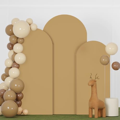 FANPROMS Khaki Spandex Arch Cover 5FT 6FT 7FT Arch Backdrop Covers Set of 3 Tan Wedding Arch Cover for Metal Arch Stand Stretchy Backdrop Arch Cover for Baby Shower Birthday Party Ceremony Decoration - color: Khaki, size: 5FT, 6FT, 7FT