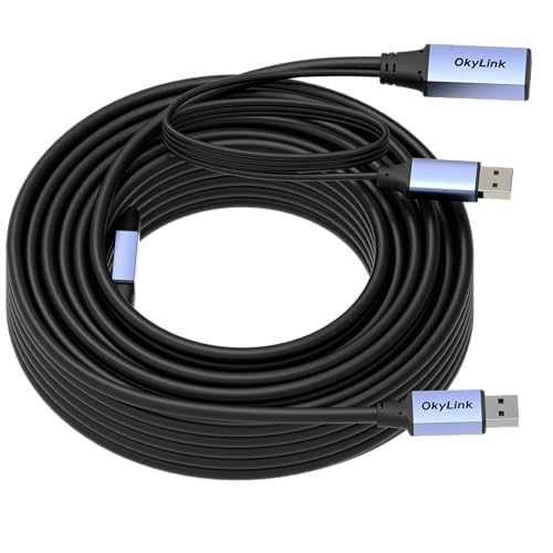 OkyLink Active USB 3.0 Extension Cable A to A, Male to Female 50ft | 15m, 3.2 Gen1, with Power Cable, 5Gbps, Plug and Play,for Long Range CCTV, Industrial Use - color: USB3.0(5Gbps), size: 50ft (15m)