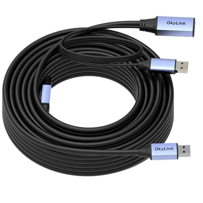 OkyLink Active USB 3.0 Extension Cable A to A, Male to Female 50ft | 15m, 3.2 Gen1, with Power Cable, 5Gbps, Plug and Play,for Long Range CCTV, Industrial Use - color: USB3.0(5Gbps), size: 50ft (15m)