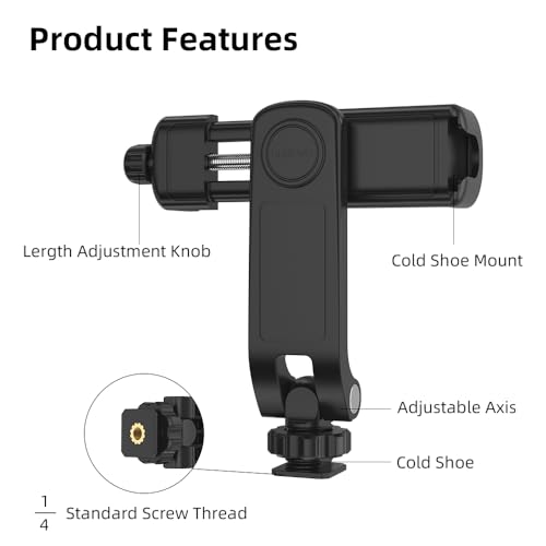 Flexible Phone Tripod Mount Adapter, Universal Smartphone Mount Adapter, Camera Cold/Hot Shoe Phone Tripod Holder for iPhone 17/16/15/14, Samsung Pixel Canon Nikon DSLR and More Cameras - color: Black