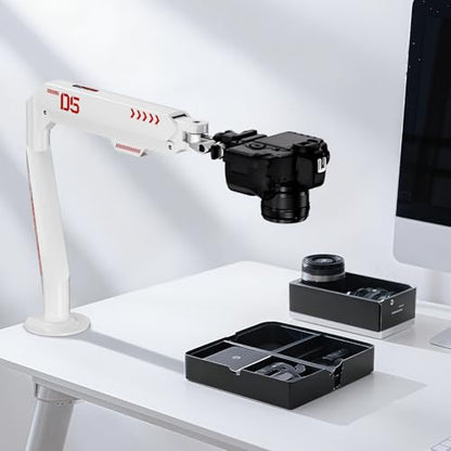 JINRAIKO Overhead Camera Mount with 360° Adjustable Arm & Phone Holder for TikTok Live Streaming Photography Studio Content Creation, Desk Mount for for DSLR Camera/Webcam/Microphone, White - color: White