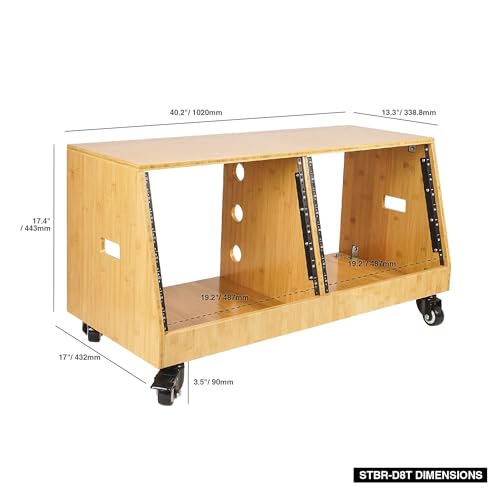 Sound Town DIY 2 x 8U Slanted Studio Rack with Solid Carbonized Bamboo, Casters, for Recording Room, Home Studio (STBR-D8T) - size: 2 x 8U, Carbonized Bamboo