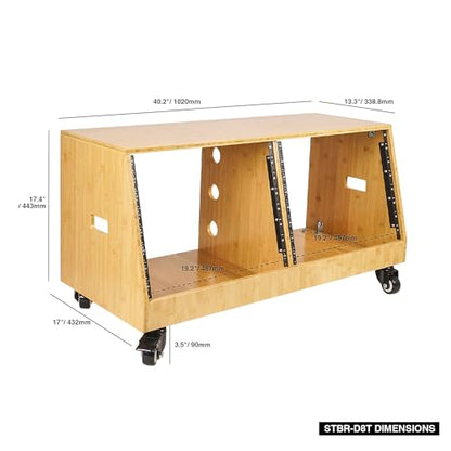 Sound Town DIY 2 x 8U Slanted Studio Rack with Solid Carbonized Bamboo, Casters, for Recording Room, Home Studio (STBR-D8T) - size: 2 x 8U, Carbonized Bamboo