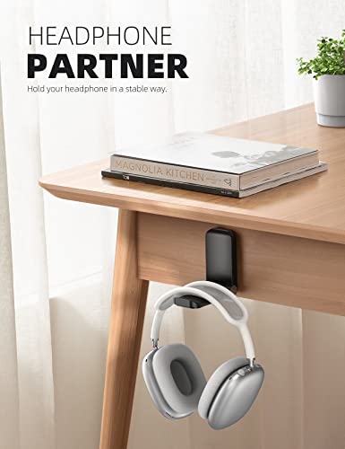 Lamicall Headphone Stand, Sticky Headset Hanger - Adhesive Headphone Holder Hook Mount, Headset Stand Holder Clip Under Desk, Earphone Clamp for Airpods Max, HyperX, Sennheiser, Black - style: Black - One Pack