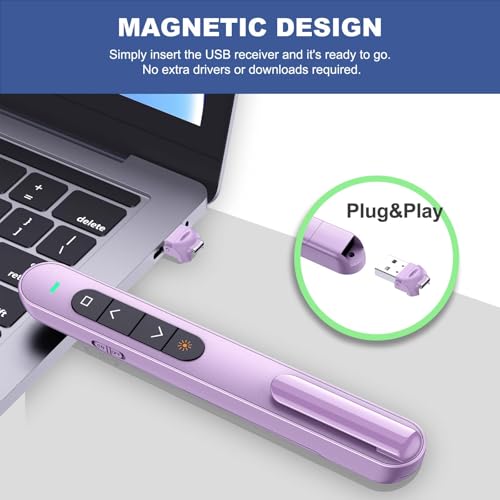 QUI Presentation Clicker with Volume Control, 2.4GHz USB Wireless Presenter Remote, PowerPoint Clicker Slide Advancer Compatible with Mac, Windows, Google Slides, Keynote - color: Purple, size: L