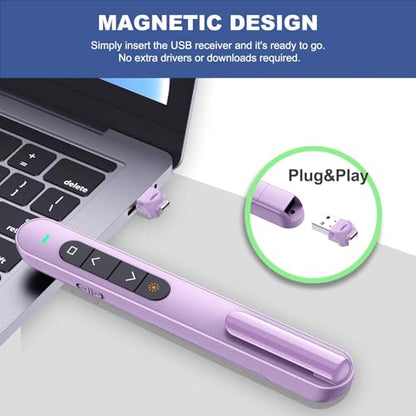 QUI Presentation Clicker with Volume Control, 2.4GHz USB Wireless Presenter Remote, PowerPoint Clicker Slide Advancer Compatible with Mac, Windows, Google Slides, Keynote - color: Purple, size: L