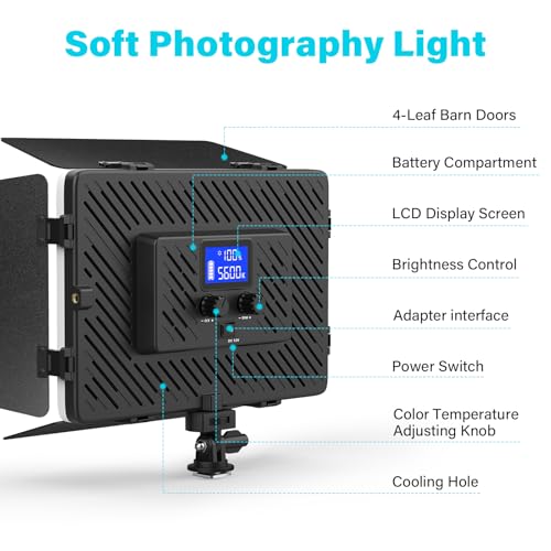 Unicucp Led Video Light Panel Light with Barn Doors, 4000mAh Rechargeable Camera Lighting, 2500K-8500K Photo Light for Outdoor Indoor Photography Live Streaming Zoom Calls Video Recording