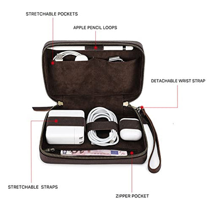 CONTACTS Full Grain Leather Electronic Organizer Travel Tech Case Electronics Accessories Storage Box Portable Holder for for Charger, Cables, Power Bank, Mouse