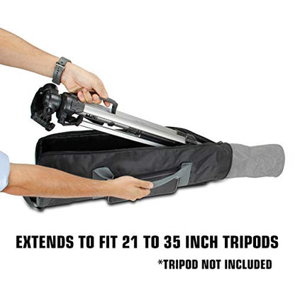 USA Gear Padded Tripod Case Bag - Holds Tripods from 21 to 35 inches - Adjustable Size Extension, Storage Pocket and Shoulder Strap for Professional Camera Accessories and Photo Carrying Needs