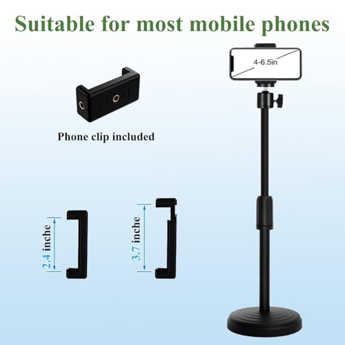Webcam Stand with Phone Holder, Adjustable Height Desk Camera Mount for Logitech C920 C922 C925e C930e, 1/4" Threaded Desktop Tripod Stand for Live Streaming, Video Conferencing, Online Classes