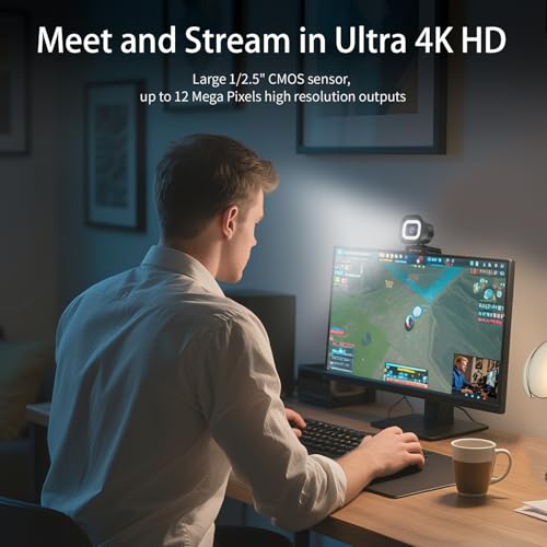 TOALLIN 4K Webcam with Ring Light, Remote Control, PDAF Autofocus, 1/2.5" Sensor & 12MP, Built-in Dual Mics, 5X Digital Zoom and Image Mirroring, Web Camera for Live-Streaming/Meetings/Video Calls - style: 4K Webcam with Ring Light