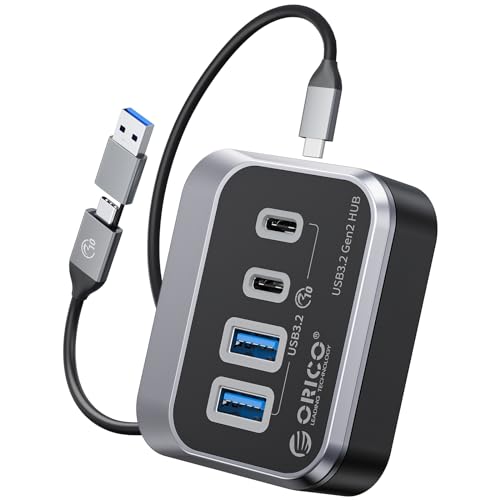 ORICO USB Hub 10Gbps with 2 USB A Ports+2 USB C Ports, USB 3.2 Gen 2 Hub with 3.28Ft USB-C-A/C Cable USB Splitter for iMac, MacBooks, Mac mini - size: 3.28Ft