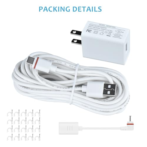 10Ft USB-C Power Cord with Adapter Compatible with Ring Pan-Tilt Mount/Stick Up Cam Battery Pro/3rd Gen/2nd Gen/Plug-in, Spotlight Cam Battery Plus,White - size: 1PACK