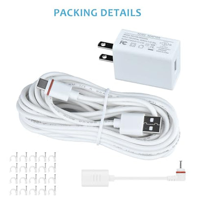 10Ft USB-C Power Cord with Adapter Compatible with Ring Pan-Tilt Mount/Stick Up Cam Battery Pro/3rd Gen/2nd Gen/Plug-in, Spotlight Cam Battery Plus,White - size: 1PACK
