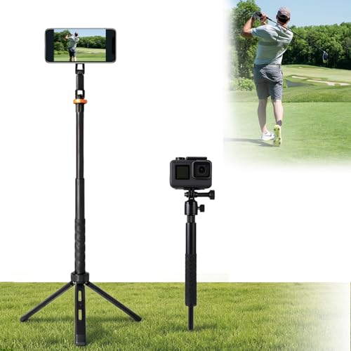 Golf Tripod, Golf Phone Stand for Swing Recording, Magnetic Golf Phone Holder with Ground Spike & Tripod Base, Adjustable Golf Stand for iPhone, Cameras & Action Cameras, Compatible with MagSafe